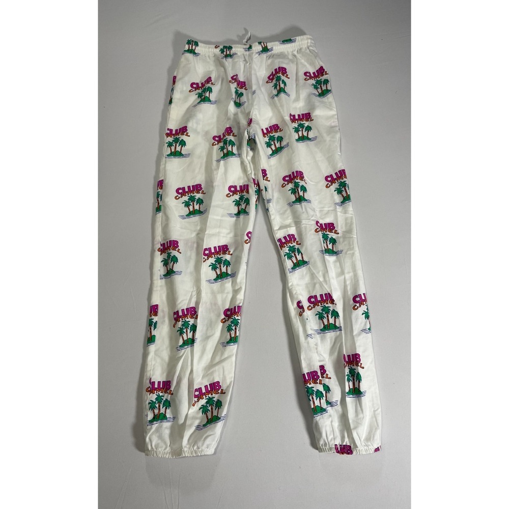 Vintage Club Camel Palm Tree Logo Lounge Pants White Cotton Mens Large Made USA